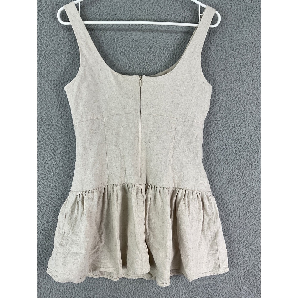 Pull&Bear Mini Dress Womens Medium Beige Linen Blend Drop Waist Ruffle Summer